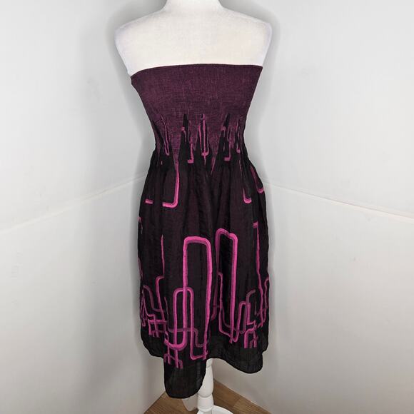 Lapis Anthropologie EUC Tube Dress Geometric Cityscape Strapless OS purple - Picture 1 of 17